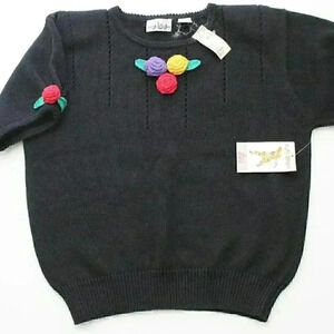 NWT Justin B Jones Women's L Calypso 3D Floral Clowncore Short Sleeve Sweater